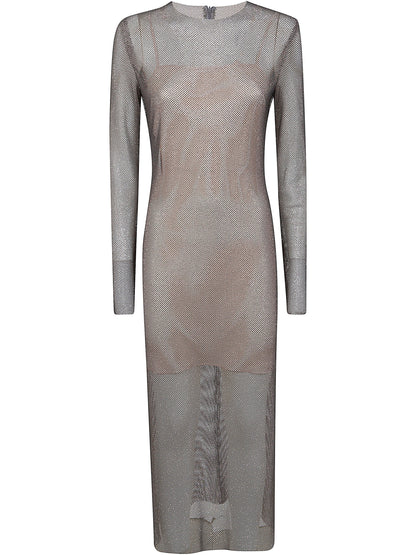 Alberta Ferretti Women Crystals Net Midi Dress