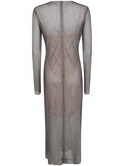 Alberta Ferretti Women Crystals Net Midi Dress