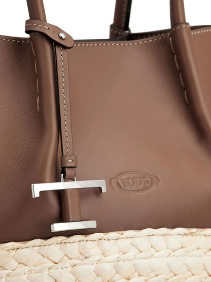 Tod's Women T Timeless-Charm Raffia And Leather Small Tote Bag