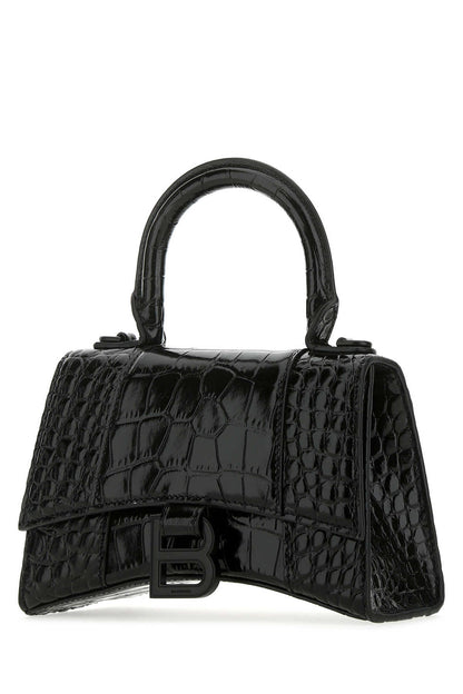 Balenciaga Women Black Leather Hourglass Xs Handbag