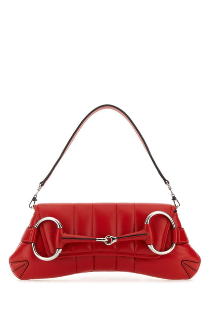 Gucci Women Red Leather Medium Gucci Horsebit Chain Clutch
