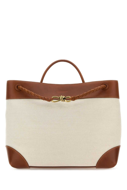 Bottega Veneta Women Two-Tone Canvas And Leather Large Andiamo Handbag