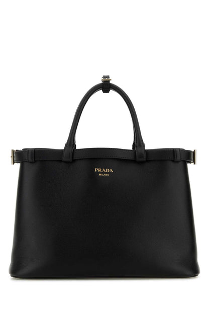 Prada Women Black Leather Medium Prada Buckle Handbag