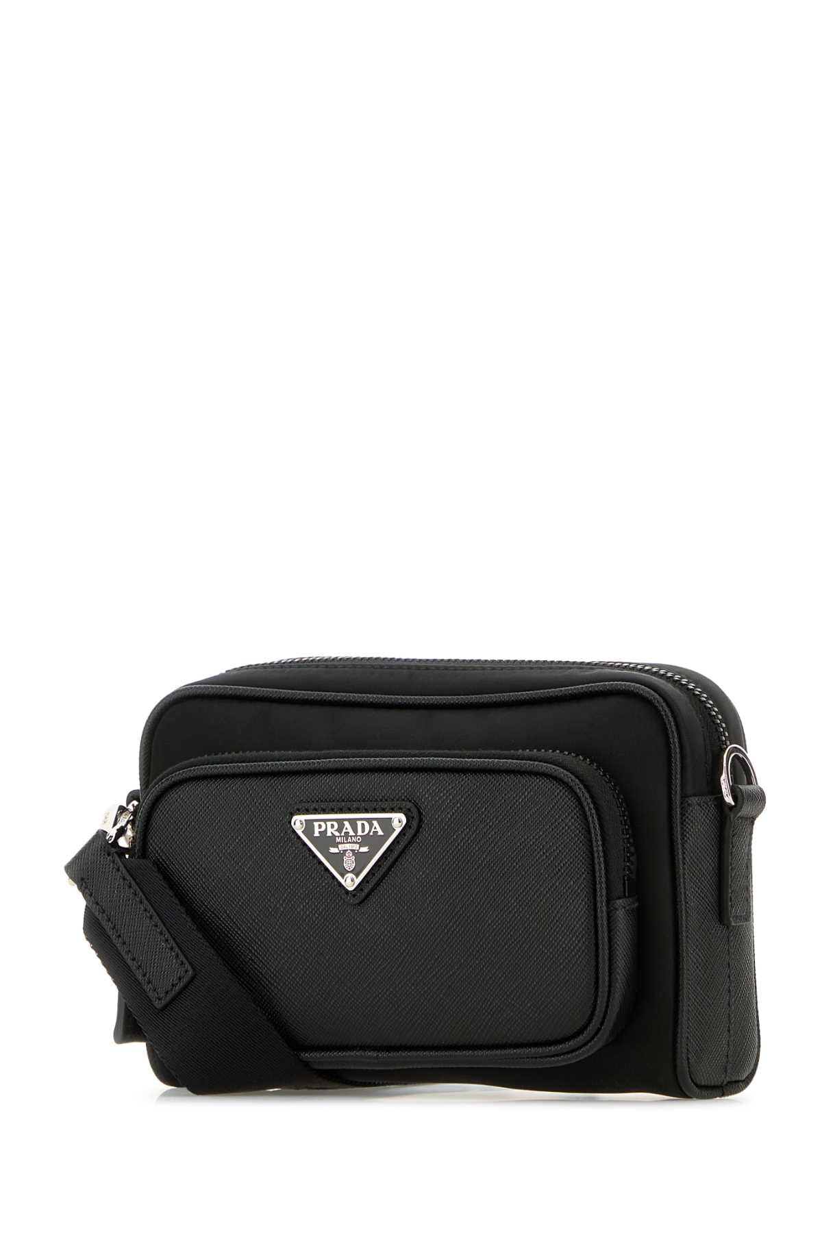 Prada Men Black Re-Nylon And Leather Crossbody Bag