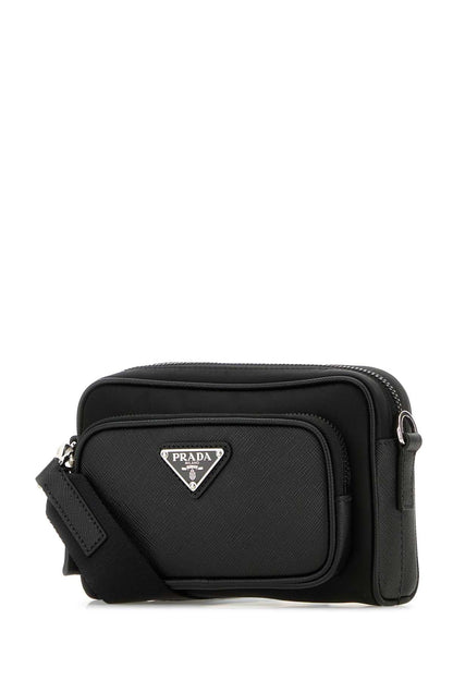 Prada Men Black Re-Nylon And Leather Crossbody Bag