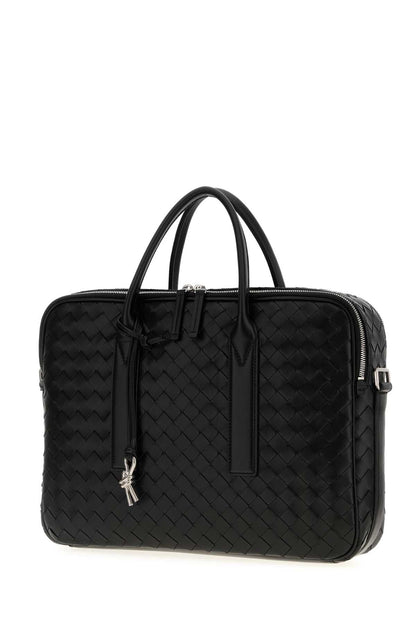 Bottega Veneta Men Black Leather Getaway Briefcase