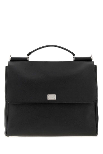 Dolce & Gabbana Men Black Leather Sicily Briefcase