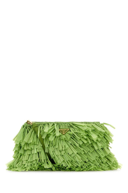 Prada Women Grass Green Crochet Clutch