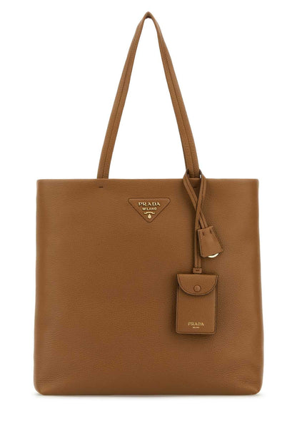 Prada Women Camel Leather Shopping Bag