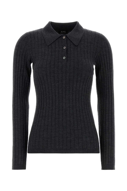 A.P.C. Women Charcoal Wool Polo Shirt