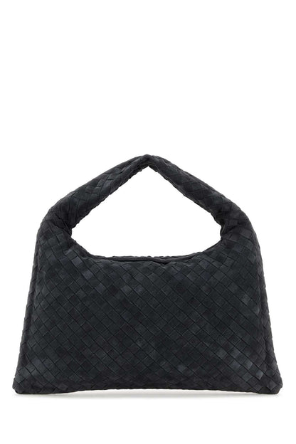Bottega Veneta Women Dark Grey Suede Small Hop Shoulder Bag