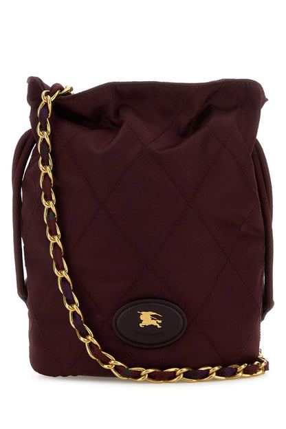 Burberry Women Burgundy Canvas Horseshoe Bucket Bag