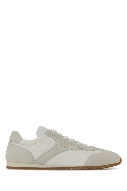 Prada Women White Suede And Re-Nylon Sneakers