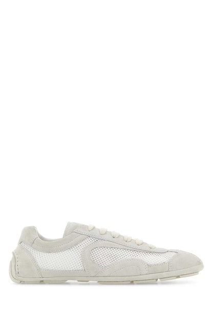 Prada Women White Suede And Mesh Montecarlo Sneakers