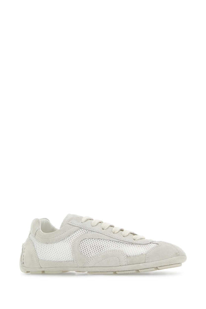 Prada Women White Suede And Mesh Montecarlo Sneakers