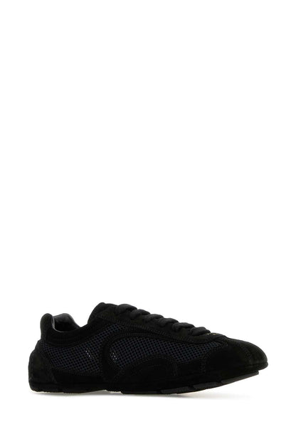 Prada Women Black Suede And Mesh Montecarlo Sneakers