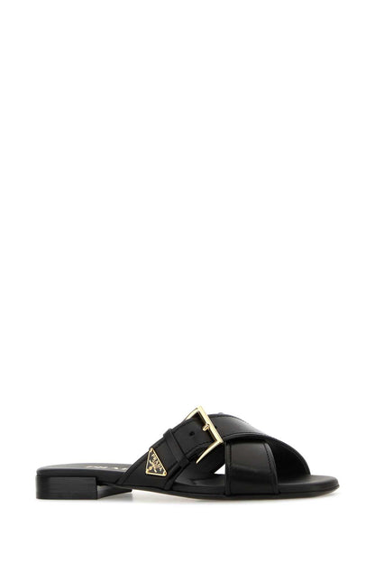 Prada Women Black Leather Slippers