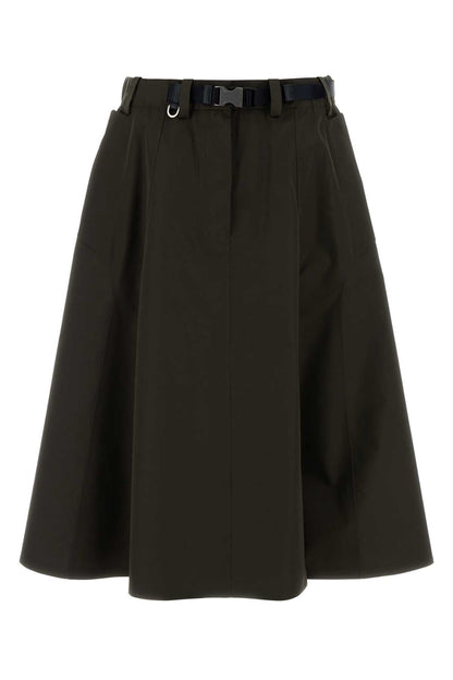 Prada Women Army Green Tech Fabric Skirt
