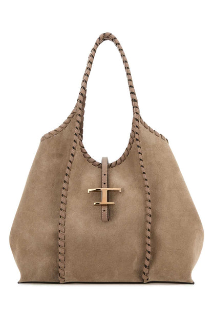 Tod's Women Dove Grey Suede Medium Shoulder Bag
