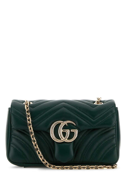 Gucci Women Dark Green Nappa Leather Small Gg Marmont Shoulder Bag