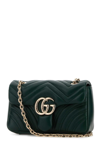 Gucci Women Dark Green Nappa Leather Small Gg Marmont Shoulder Bag