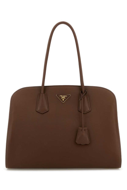 Prada Women Chocolate Leather Shopping Bag