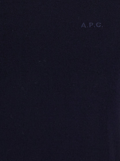 A.P.C. Women Blue High Neck Sweater With Logo Embroidery In Wool Woman