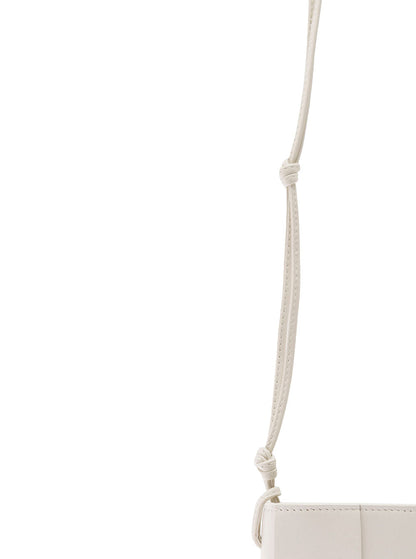 Bottega Veneta Women 'Phone Pouch' White Shoulder Bag With Knot Details In Intreccio Nappa Leather Woman