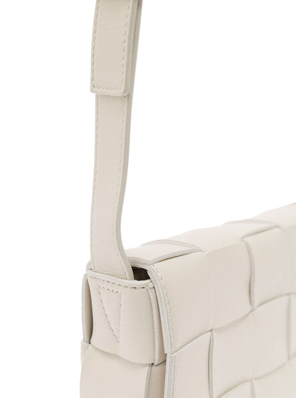 Bottega Veneta Women 'Small Cassette' White Crossbody Bag In Intreccio Nappa Leather Woman Bottega Veneta
