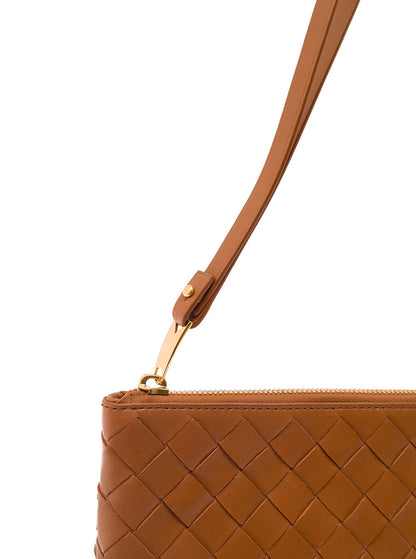 Bottega Veneta Women Brown Pouch With Wrist Strap In Intreccio Leather Woman