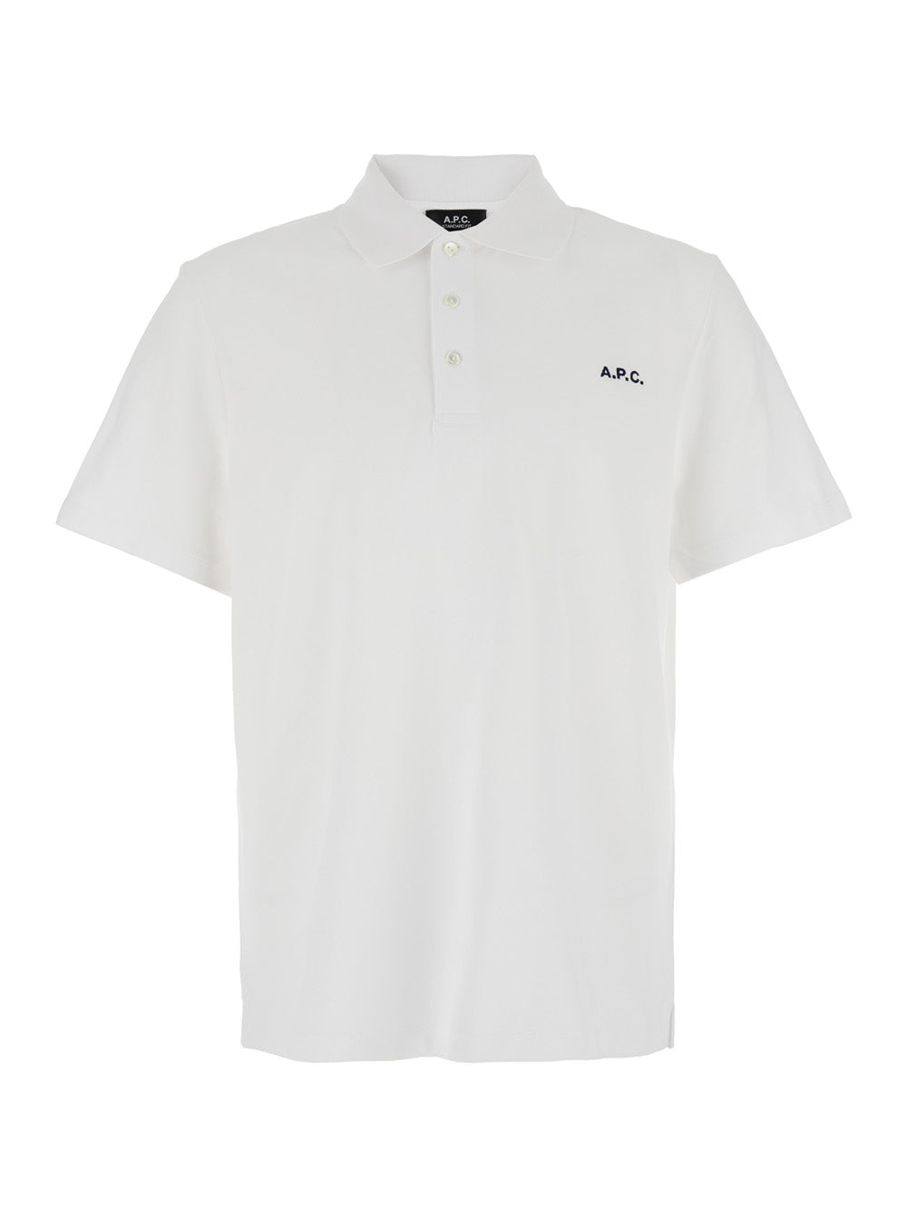 A.P.C. Men White Polo Shirt With Classic Collar And Logo Embroidery On The Front In Cotton Man