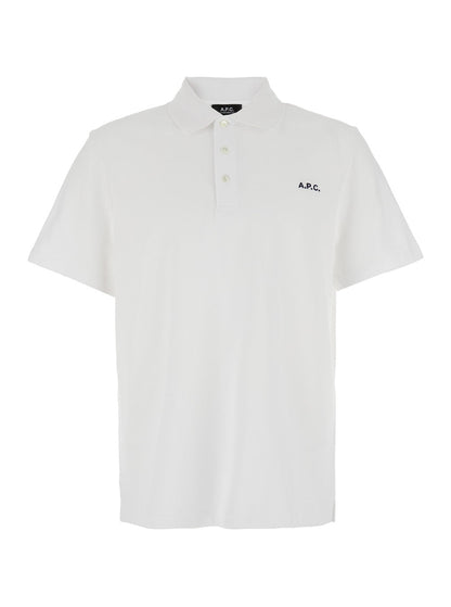 A.P.C. Men White Polo Shirt With Classic Collar And Logo Embroidery On The Front In Cotton Man