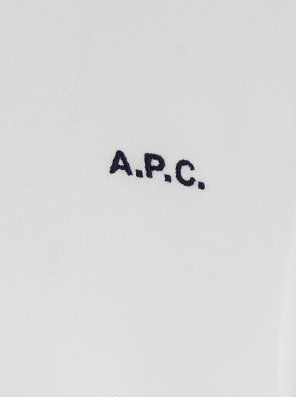 A.P.C. Men White Polo Shirt With Classic Collar And Logo Embroidery On The Front In Cotton Man