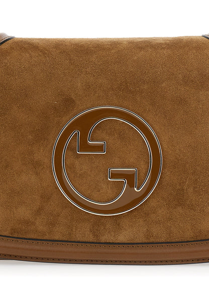 Gucci Women 'Blondie' Brown Handbag With Gg Logo Plaque On The Front In Suede Woman