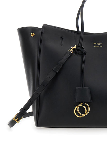 Balenciaga Women 'Hampton Medium' Black Handbag With Embossed Logo On The Front And Removable Key Ring In Leather Woman
