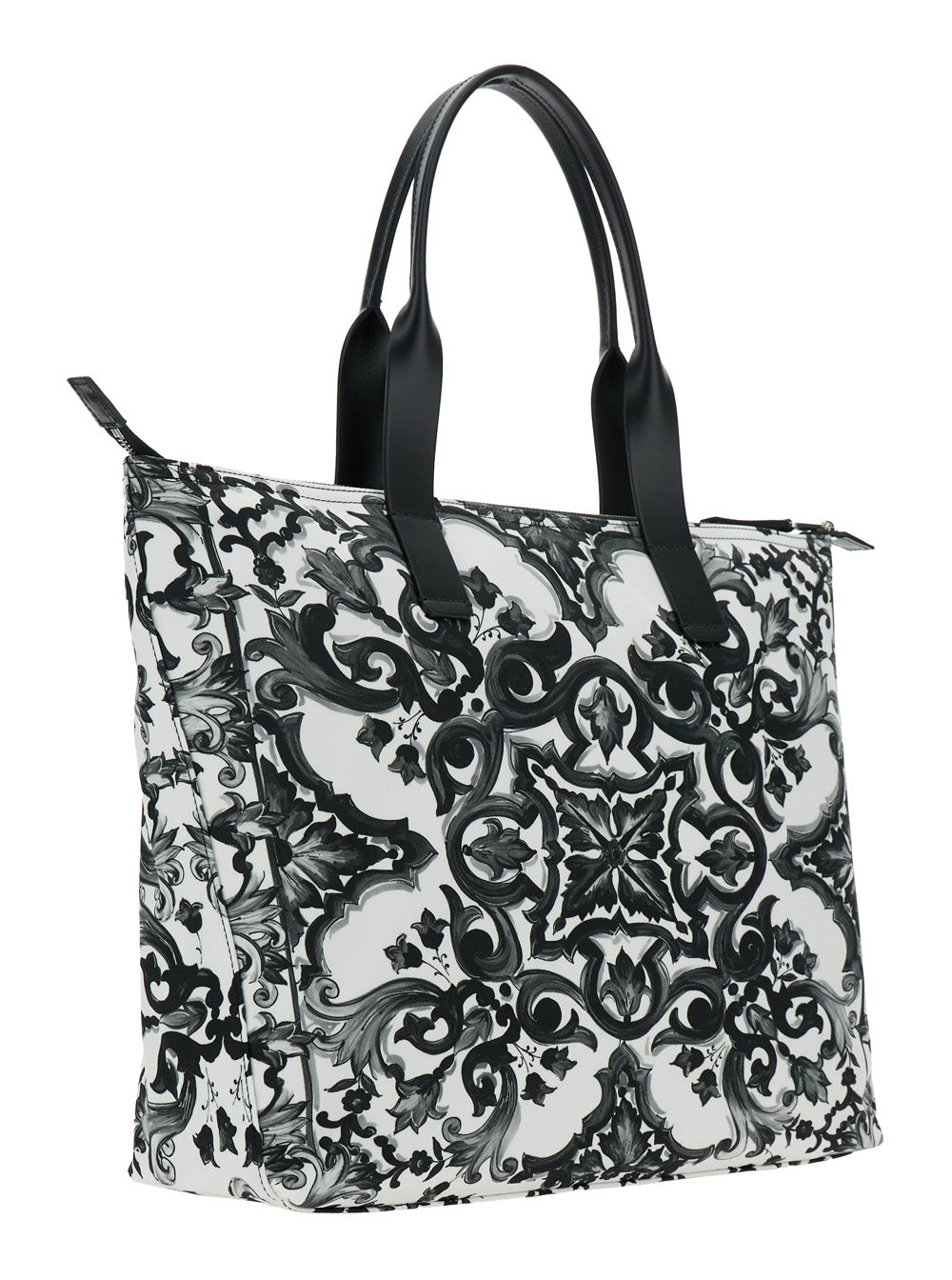 Dolce & Gabbana Men Black Tote Bag With Top Zip Closure And All-Over Print In Tech Fabric Man