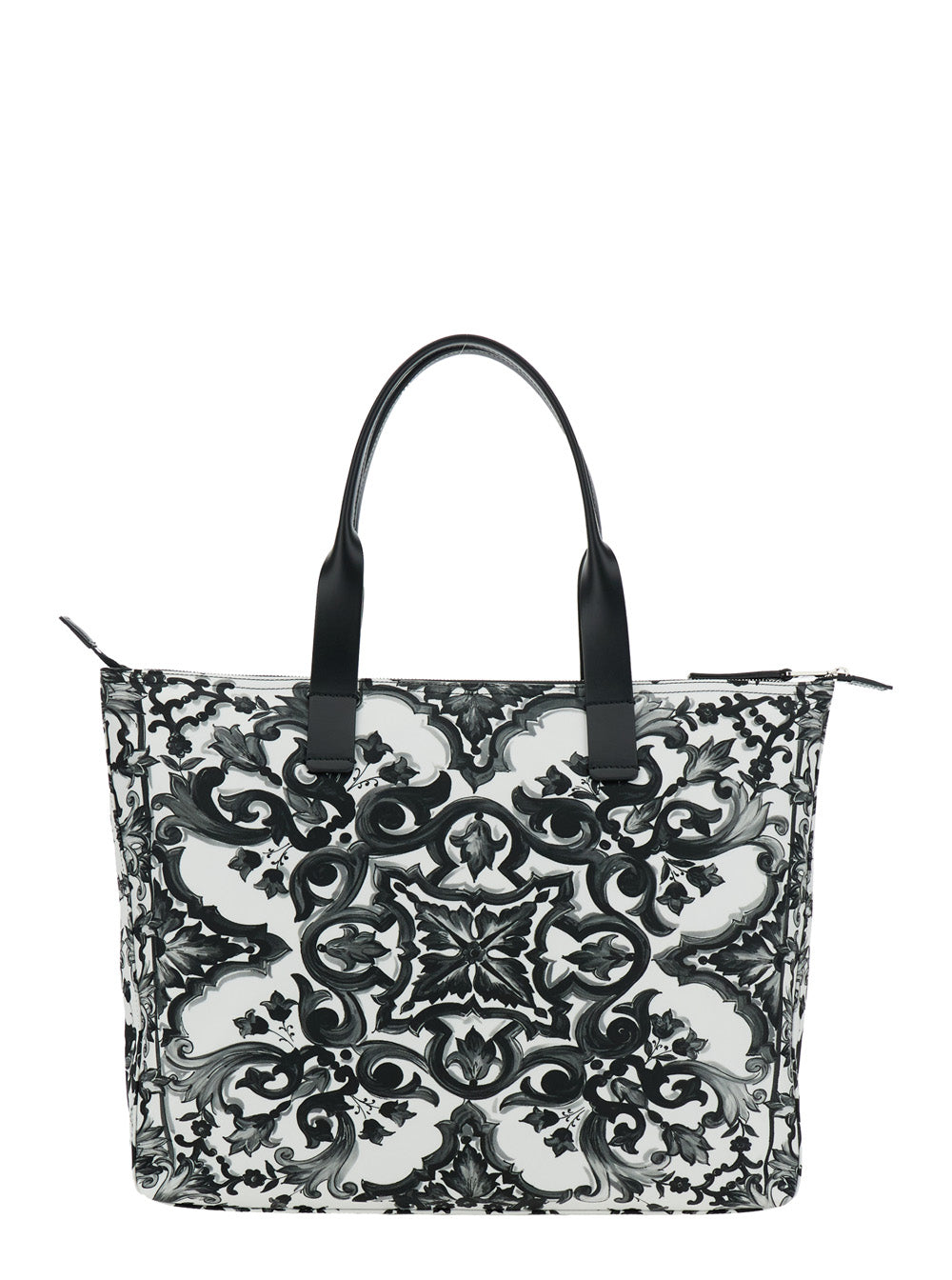 Dolce & Gabbana Men Black Tote Bag With Top Zip Closure And All-Over Print In Tech Fabric Man