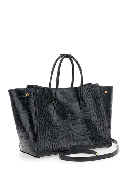 Balenciaga Women 'Hampton Small' Black Handbag With Embossed Logo On The Front And Removable Keyring In Leather Woman