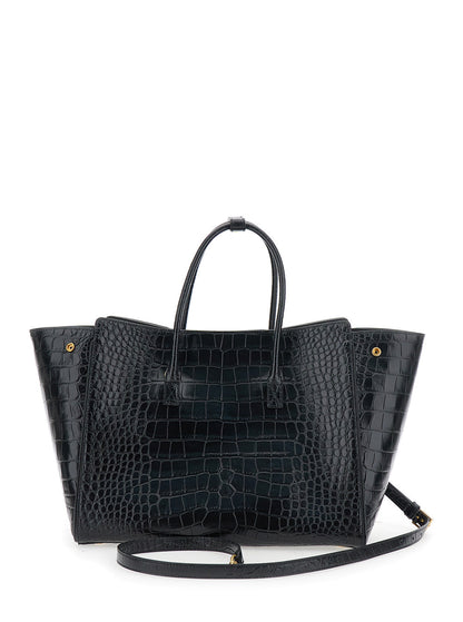 Balenciaga Women 'Hampton Small' Black Handbag With Embossed Logo On The Front And Removable Keyring In Leather Woman