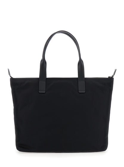 Dolce & Gabbana Men Black Tote Bag With Two Top Handles And Logo Plaque On The Front In Tech Fabric Man