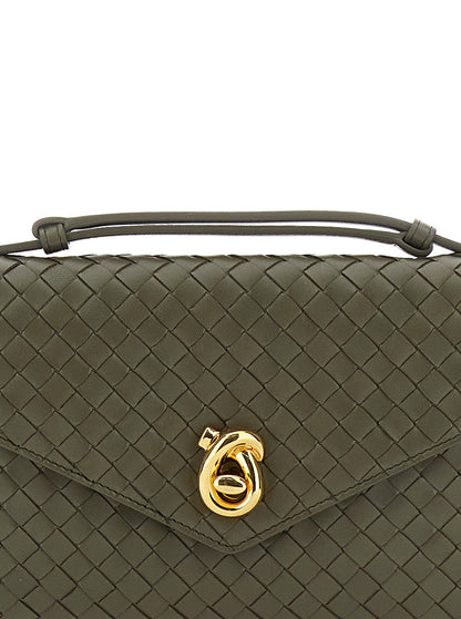 Bottega Veneta Women 'Knot Lock' Green Crossbody Bag With Intreccio Motif And Metal Knot Closure In Leather Woman