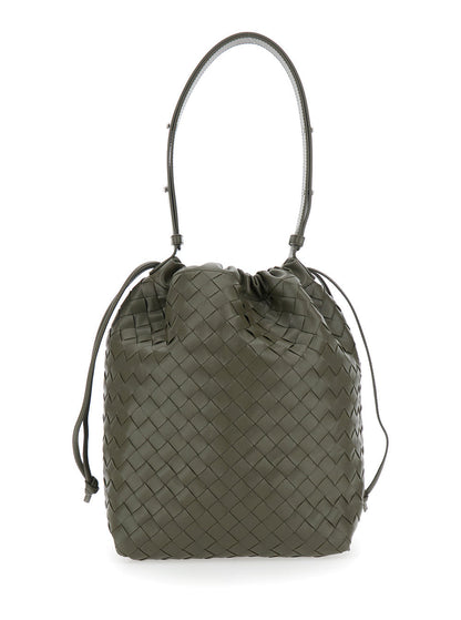 Bottega Veneta Men Green Shoulder Bag With Drawstring Closure And Intrecciato Motif In Leather Man