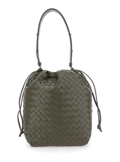 Bottega Veneta Men Green Shoulder Bag With Drawstring Closure And Intrecciato Motif In Leather Man