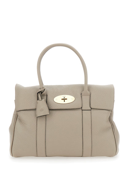 Mulberry Women 'Bayswater' Beige Shoulder Bag With Postman's Lock In Hammered Leather Woman
