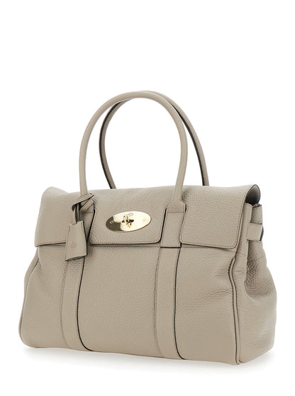 Mulberry Women 'Bayswater' Beige Shoulder Bag With Postman's Lock In Hammered Leather Woman