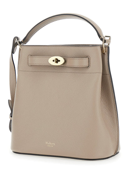 Mulberry Women 'Small Islington' Beige Bucket Bag With Twist Lock Closure In Hammered Leather Woman