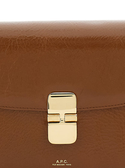 A.P.C. Women 'Grance' Brown Small Crossbody Bag Wirh Embossed Logo Lettering On The Front And Adjustable Shoulder Strap In Hammered Leather Woman