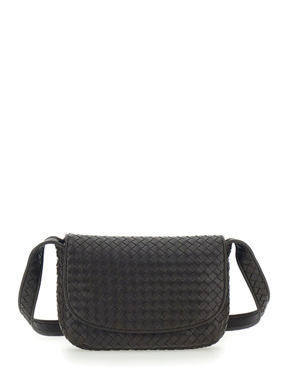 Bottega Veneta Men Brown Crossbody Bag With Flap Closure And Intreccio Design In Leather Man