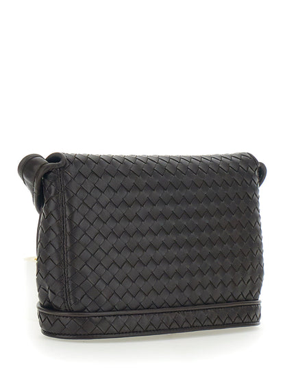 Bottega Veneta Men Brown Crossbody Bag With Flap Closure And Intreccio Design In Leather Man