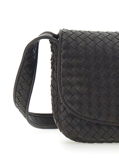 Bottega Veneta Men Brown Crossbody Bag With Flap Closure And Intreccio Design In Leather Man